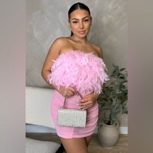 Fashion Nova Noa Feather Pink Mini Dress